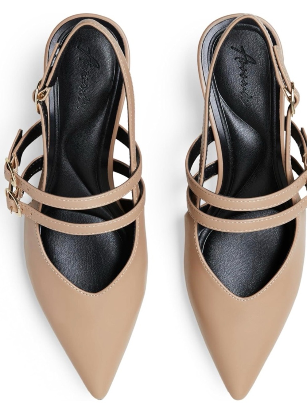 🌺NIP-Arromic Pointed Toe Tan Slingback Kitten Heel Mules